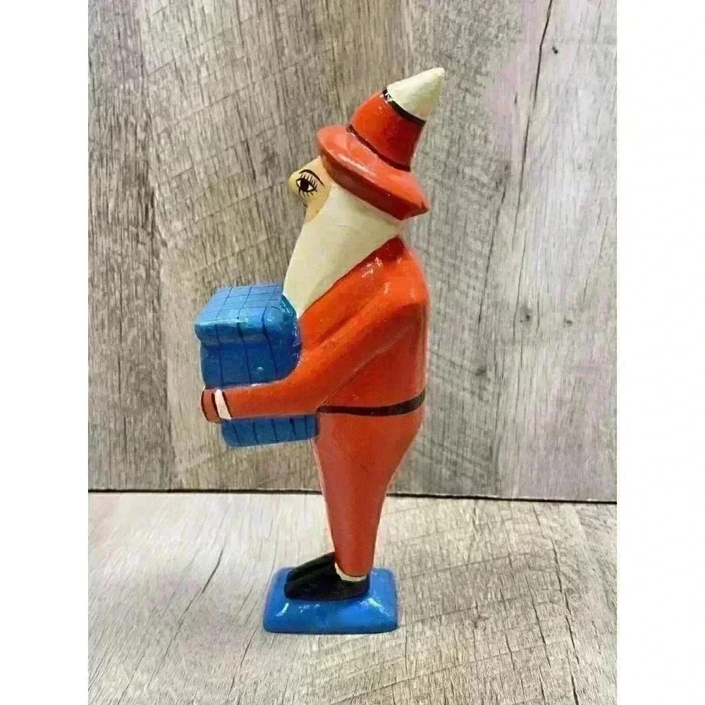 Handmade Wooden Santa Figure Present Carved Folk Art Yvens Leger Made In Haiti